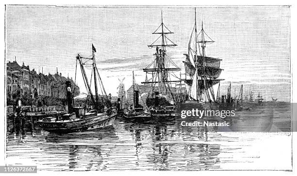 oosterkade ,rotterdam - levee stock illustrations