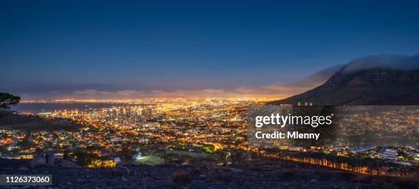 cape town illuminated night panorama south africa - cape town cityscape stock pictures, royalty-free photos & images