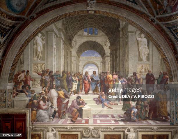 The School of Athens, 1508-1511, by Raphael , fresco, Room of the Segnatura, Apostolic Palace, Vatican City.