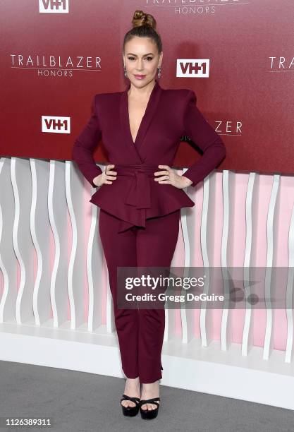 Alyssa Milano arrives at VH1 Trailblazer Honors at The Wilshire Ebell Theatre on February 20, 2019 in Los Angeles, California.