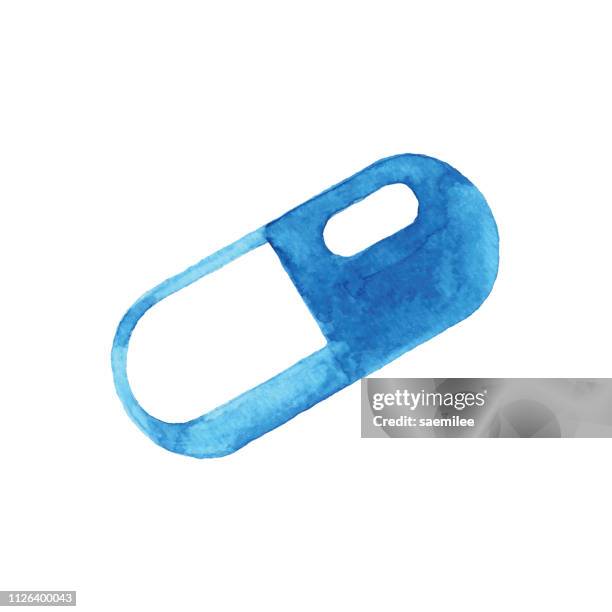 watercolor blue capsule - single use stock illustrations