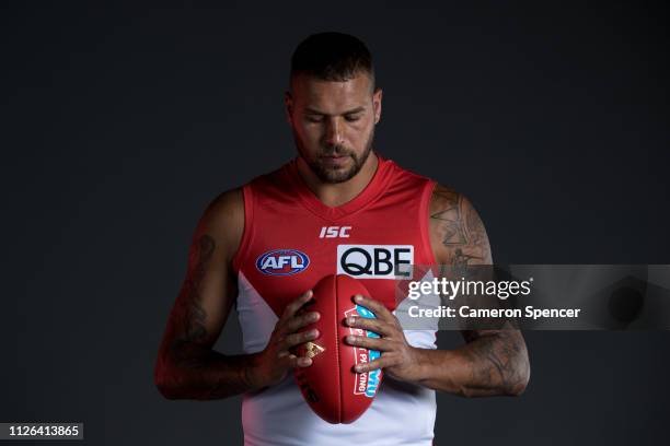 Lance Franklin of the Swans poses during the Sydney Swans 2019 AFL Media Day at Royal Hall of Industries on January 31, 2019 in Sydney, Australia.