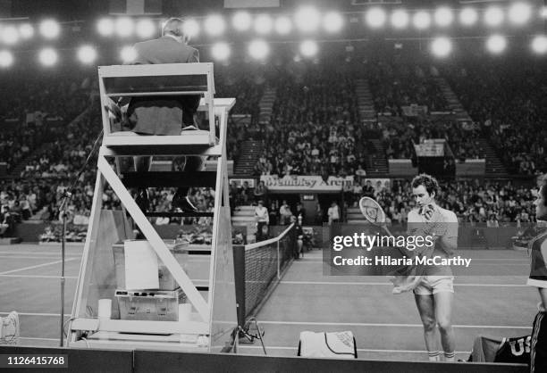 American tennis player John McEnroe during the final at Benson & Hedges Championships, Wembley Arena, London, UK, 16th November 1981.