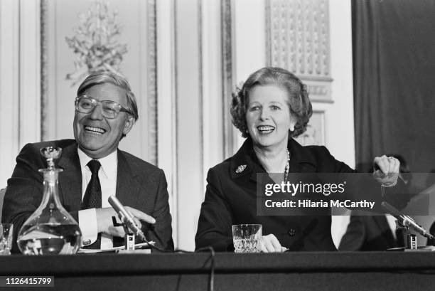 British Conservative Party politician and Prime Minister of the United Kingdom Margaret Thatcher and German politician and Chancellor of the Federal...
