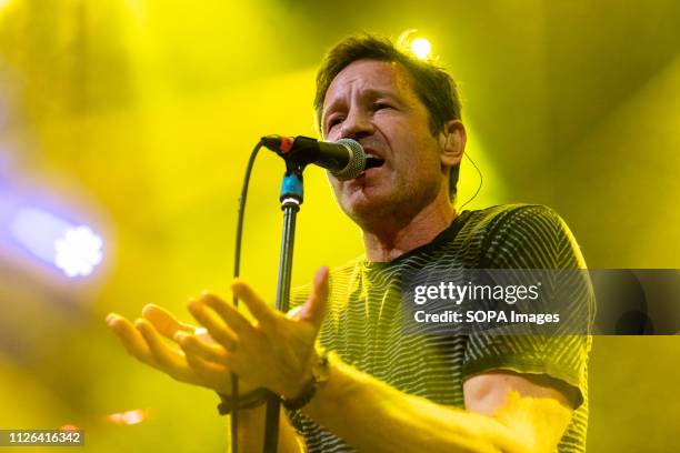 Files actor David Duchovny sings on stage in Dublin's Academy music venue.