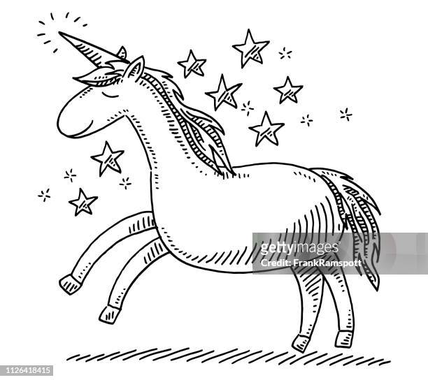ilustraciones, imágenes clip art, dibujos animados e iconos de stock de dibujo animales de la fantasía de unicornio - ojos cerrados