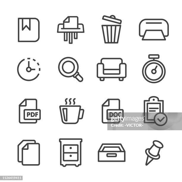 office icon set - line series - file clerk stock illustrations