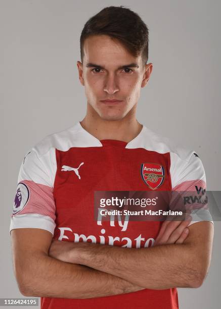 Arsenal unveil new signing Denis Suarez at London Colney on January 31, 2019 in St Albans, England.