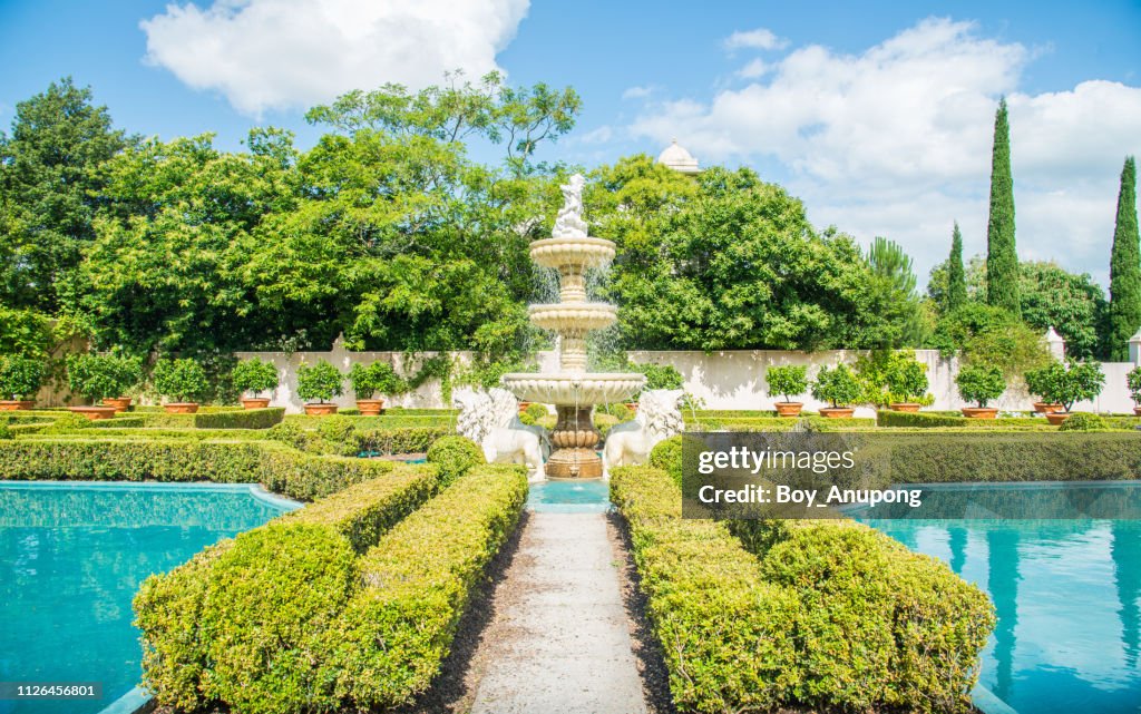 The fountains in Italian Renaissance Garden an iconic famous gardens in Hamilton gardens of New Zealand.