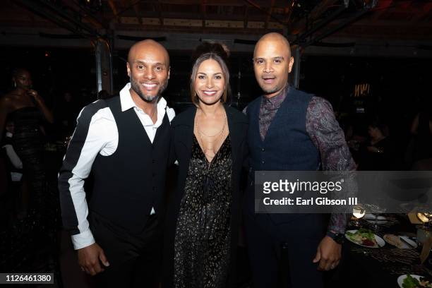 Kenny Lattimore, Salli Whitfield and Dondre Whitfield at City Market Social House on February 20, 2019 in Los Angeles, California.