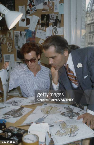 Karl Lagerfeld at work at Chloe's Paris studio.