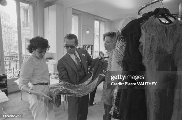 Karl Lagerfeld at work at Chloe's Paris studio.