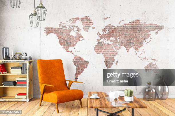 cozy room with world map - world map and detailed stock pictures, royalty-free photos & images