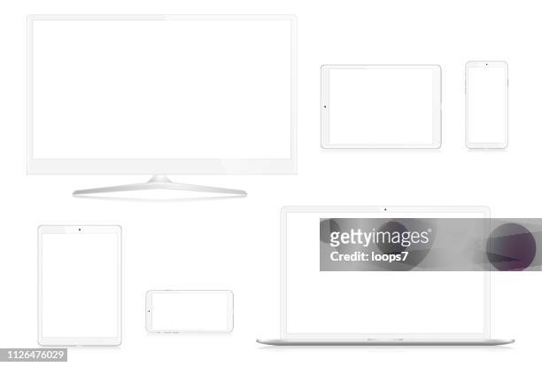 computer-monitor, laptop, smartphone und digital-tablette - tv phone tablet stock-grafiken, -clipart, -cartoons und -symbole