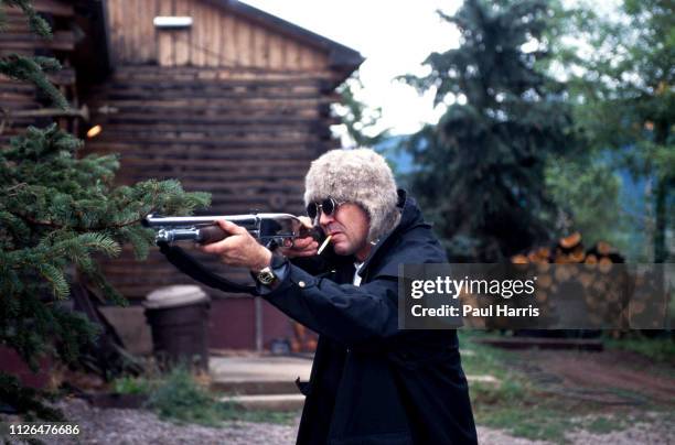 Hunter Thompson aka Hunter S Thompson aka Gonzo Journalist at his ranch , outside his home where he killed himself in February 20, 2005 shooting a 12...