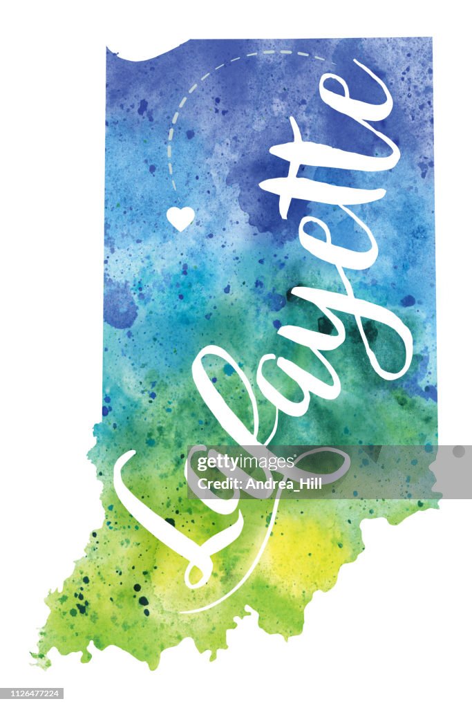 Lafayette, Indiana Watercolor Raster Map Illustration