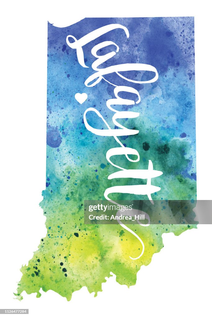 Lafayette, Indiana Aquarell Raster Karte Illustration
