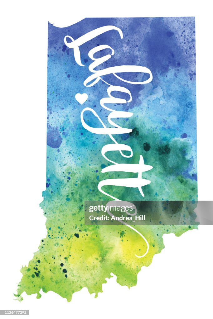 Lafayette, Indiana Watercolor Raster Map Illustration