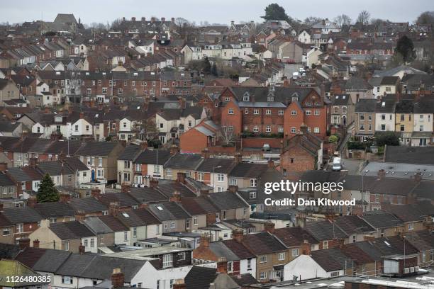 General view over housing on the edge of the town centre on February 20, 2019 in Swindon, England. The factory is Honda's only EU plant and has...