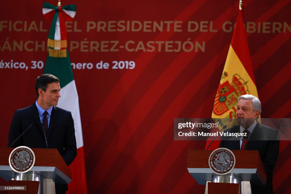 Andres Manuel Lopez Obrador Meets Pedro Sanchez Perez-Castejon Prime Minister of Spain