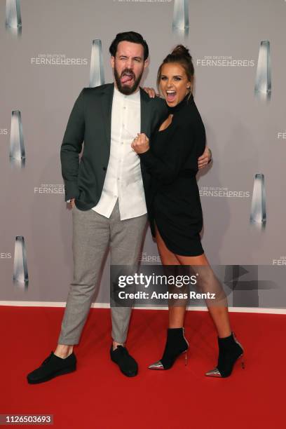 Jan Köppen and Laura Wontorra attend the German Television Award at Rheinterrasse on January 31, 2019 in Duesseldorf, Germany.