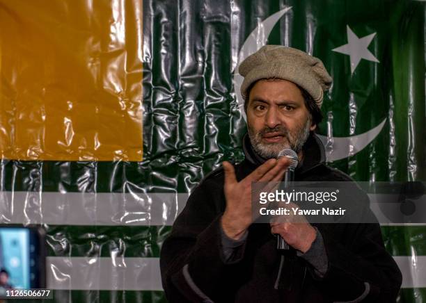 Yasin Malik, leader of the Kashmiri resistance party, the Jammu Kashmir Liberation Front addresses a press conference, on February 21, 2019 in...