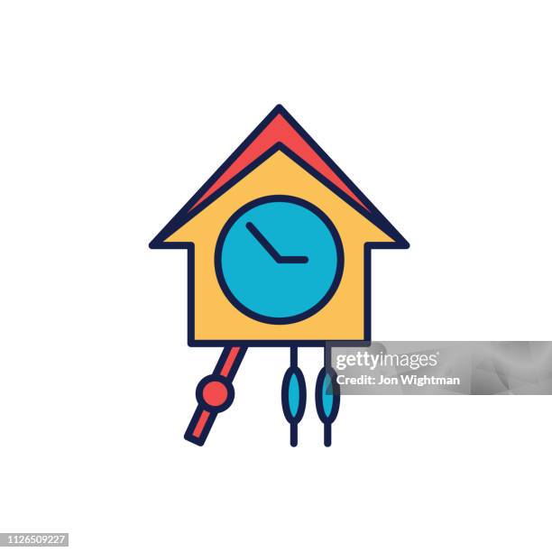 kuckucksuhr - dünne linie zeit symbol - kuckucksuhr stock-grafiken, -clipart, -cartoons und -symbole