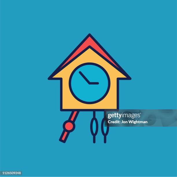 kuckucksuhr - dünne linie zeit symbol - kuckucksuhr stock-grafiken, -clipart, -cartoons und -symbole