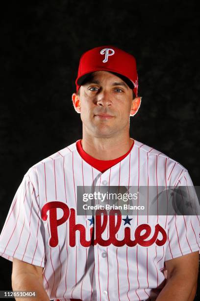 Sam Fuld of the Philadelphia Phillies poses for a photo during the Phillies' photo day on February 19, 2019 at Carpenter Field in Clearwater, Florida.