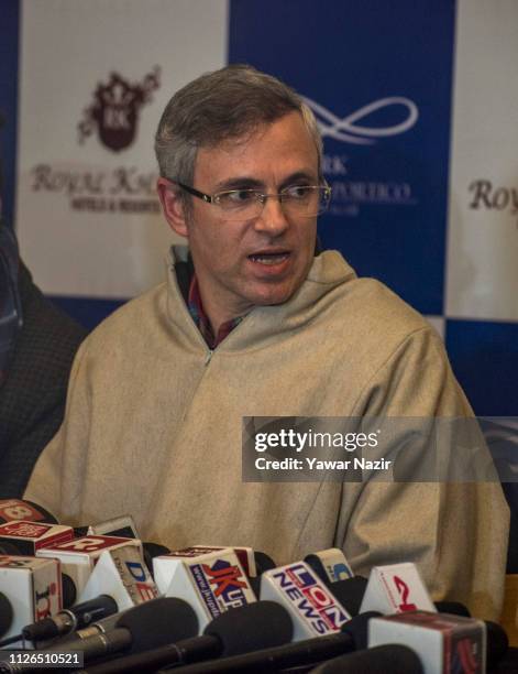 Omar Abdullah, former Chief Minister of Jammu and Kashmir, addresses a press conference on February 21, 2019 in Srinagar, the summer capital of...