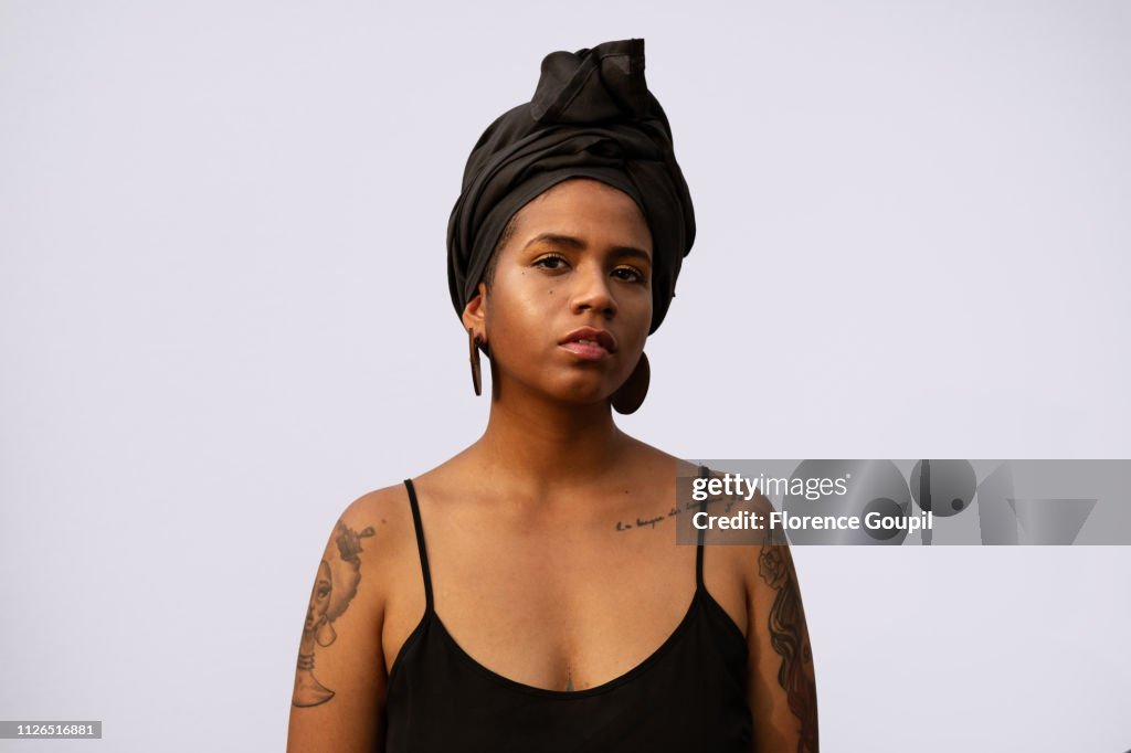Portrait of an African American woman with turban