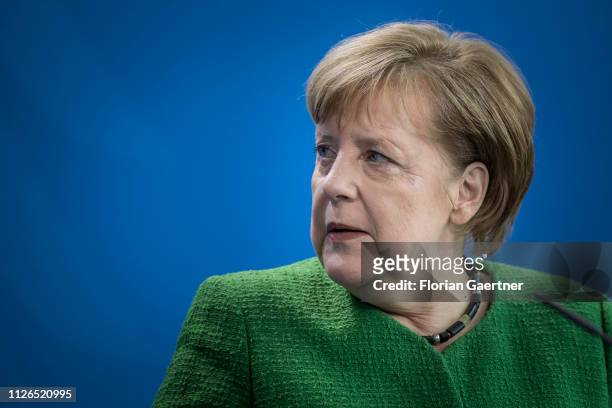 German Chancellor Angela Merkel is pictured during a press conference on February 21, 2019 in Berlin, Germany.