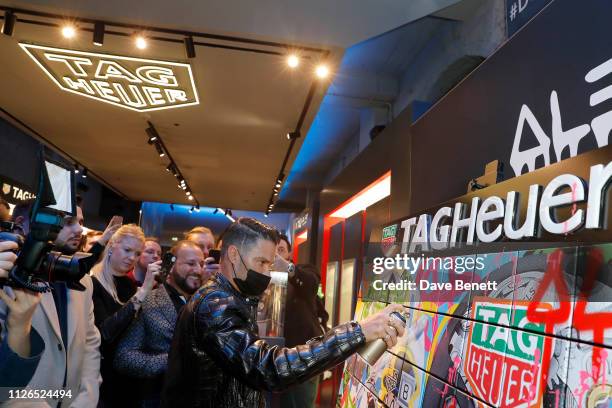 Alec Monopoly attends TAG Heuer and art provocateur Alec Monopoly launch event celebrating special edition watches on January 31, 2019 in London,...