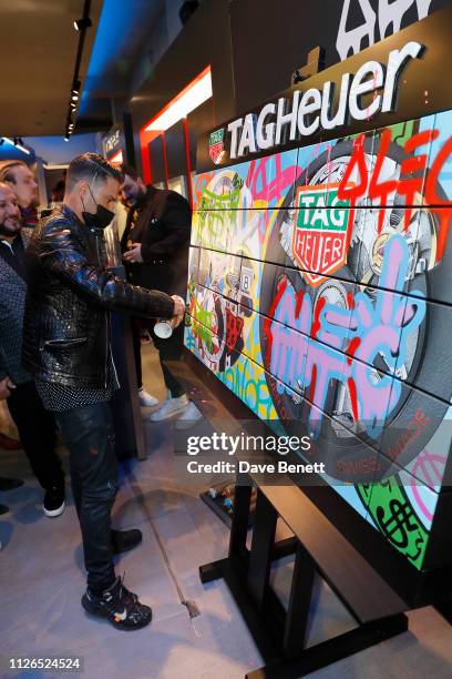 Alec Monopoly attends TAG Heuer and art provocateur Alec Monopoly launch event celebrating special edition watches on January 31, 2019 in London,...