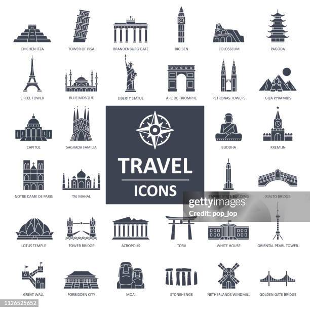 ilustrações, clipart, desenhos animados e ícones de viajar marco ícones - vetor linha fina - basílica