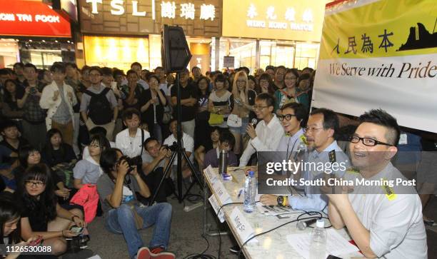 Denise Ho Wan-see, Fernando Cheung Chiu-hung and Anthony Wong Yiu-ming with protesters in Mong Kok during "Occupy Central" Movement. 27OCT14