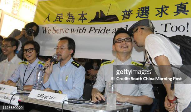 Denise Ho Wan-see, Fernando Cheung Chiu-hung and Anthony Wong Yiu-ming with protesters in Mong Kok during "Occupy Central" Movement. 27OCT14