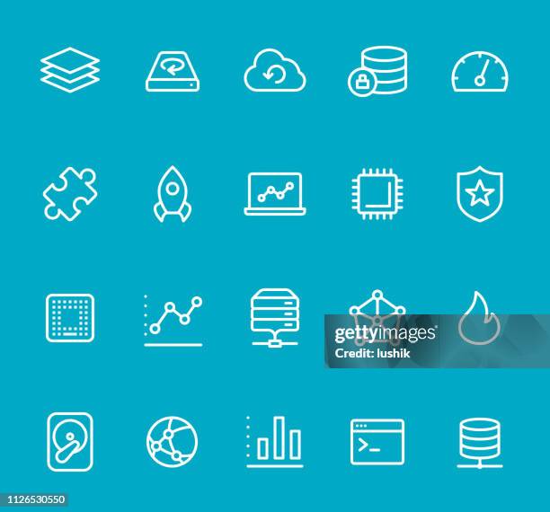 big data - line icon set - space ship control stock illustrations