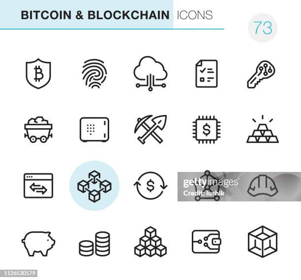 crypto und blockchain - perfect pixel icons - spitzhacke stock-grafiken, -clipart, -cartoons und -symbole