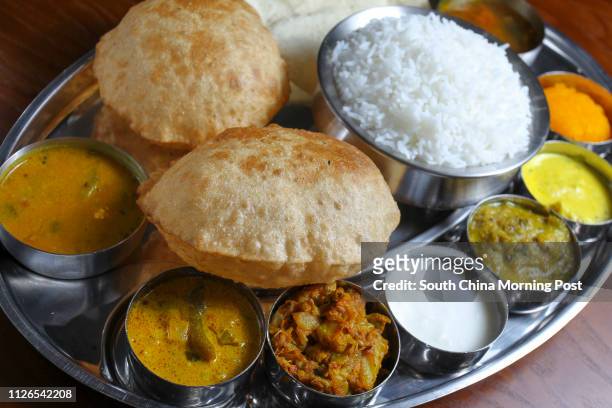 South Indian thali with pooris by Sangeetha vegetarian restaurant, Tsim Sha Tsui. 07NOV14 [FOOD REVIEW 48HRS}