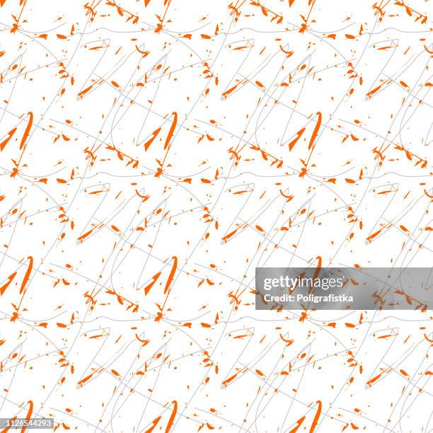 seamless abstract background pattern - lines and blots - orange wallpaper - vector illustration - mud splatter stock illustrations