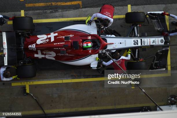 Italian driver Antonio Giovinazzi of Italian team Alfa Romeo Racing driving his single-seater during Barcelona winter test in Catalunya Circuit in...