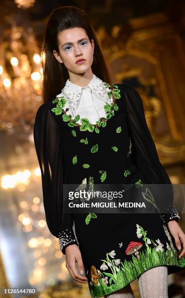 Model presents a creation during the Vivetta women's Fall/Winter 2019/2020 collection fashion show, on February 21, 2019 in Milan.