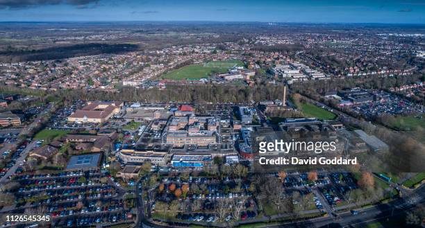 Aerial view of The Royal Surrey County Hospital in Guildford. Aerial photograph by David Goddard/Getty Images)