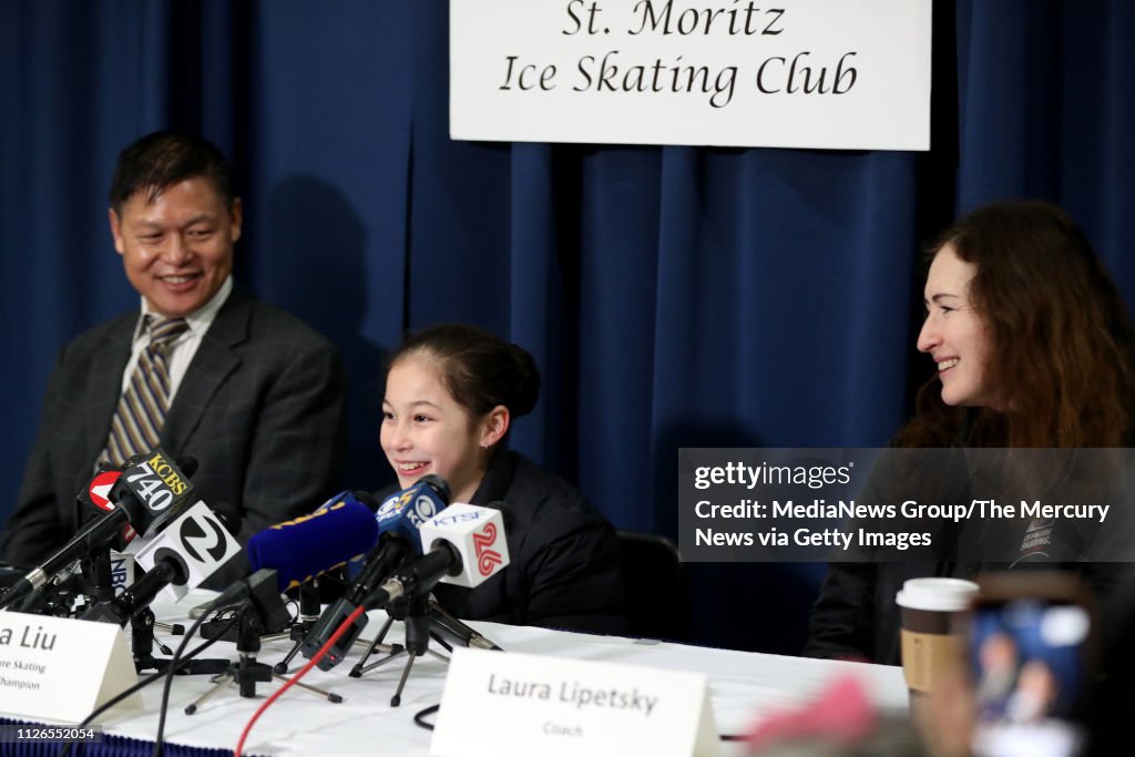 Alysa Liu of Richmond, center, along with her father Arthur Liu, and