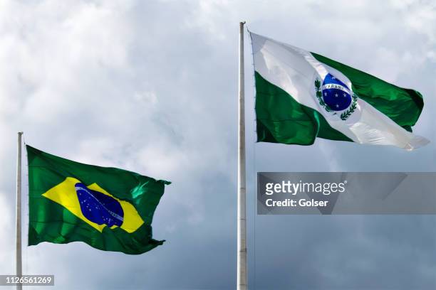textile tuchgewebe mit nationalflagge brasilien und der bundesstaat paraná winken an der spitze. - parana state stock-fotos und bilder