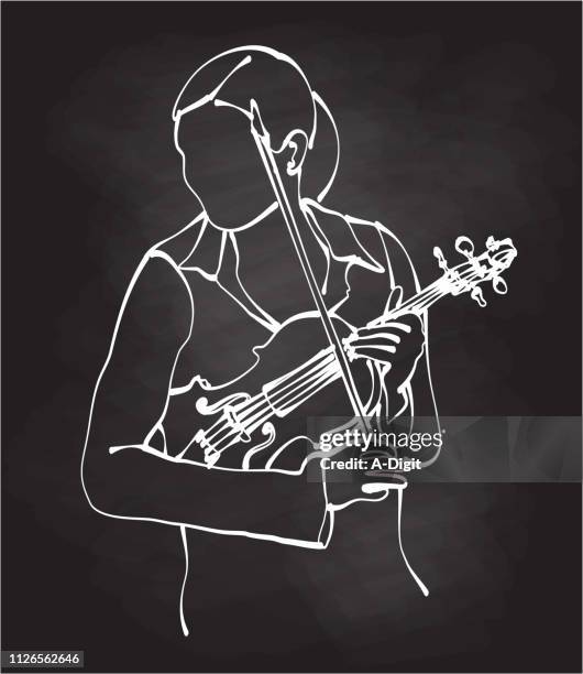 symphonic orchestra violonist chalk drawing - string orchestra stock illustrations