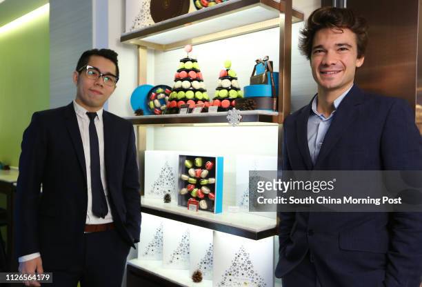 Paul Lafayet Patisserie Francaise Area Manager Simon Chan Sai-man and Assistant Director Merwann Younes, pose for picture at Hysan Place in Causeway...