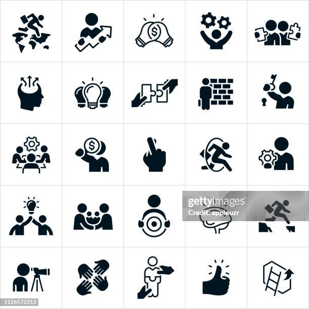 stockillustraties, clipart, cartoons en iconen met pictogrammen bedrijfs van de strategie - tegenspoed