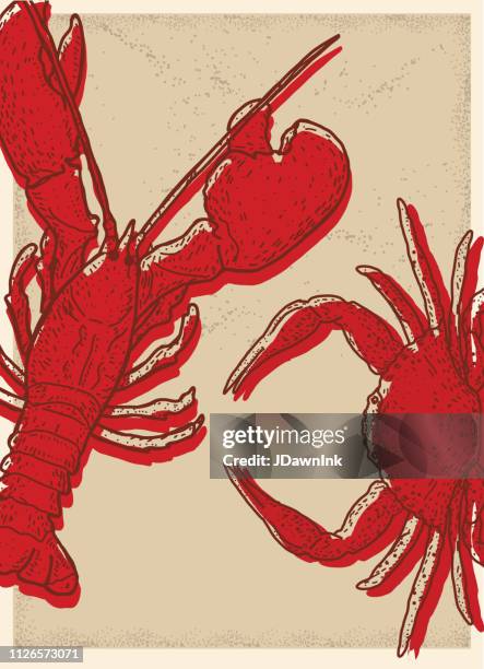 seafood with lobster and crab - surf and turf stock illustrations